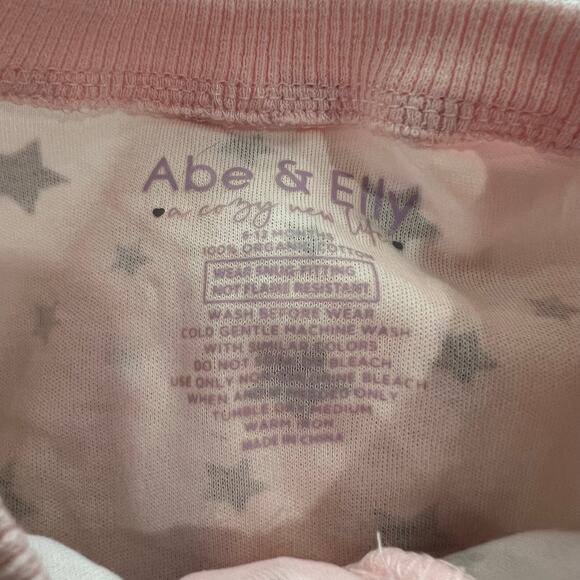 Abe & Elly Organic Cotton Baby Onesie 6-12 month Pink Star Footie Pajamas - Picture 5 of 8